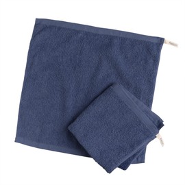 Hiorie Hand Towel, Large, Towel Handkerchief, Made in Japan, Hotel Style, Set of 2, Includes Hanging Loop, Plain, Instant Absorption, Hot Towel, 100% Cotton, Nursery School, Senshu Towel, Navy