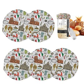 Sourdough Starter Jar Cloth Covers,Italy Famous Rome Landmark Pattern Reusable Fabric Lids for Enhanced Fermentation Stretchy Cloth Lids Fits Jar Mouth Ranging 3"- 4" Inches