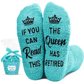 HAPPYPOP Funny Retirement Socks for Women Retired Socks Fuzzy Socks, Female Retirement Gifts for Teacher Retired Gifts Mom
