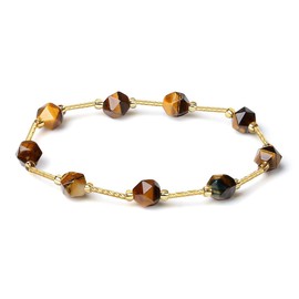 MetJakt Handmade Original Women Multicoloured Gemstone Stretch Bracelet Natural Stones Faceted Irregular Statement Perfect to Complete Any Outfit and Add a Touch of Colour (1 WRAP, Yellow tiger eye)