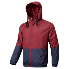 Piyapiyapoo Men's Lightweight Raincoats Shell Hooded Outdoor Rain Coat Hiking Windbreaker Jacket Red/Blue Large