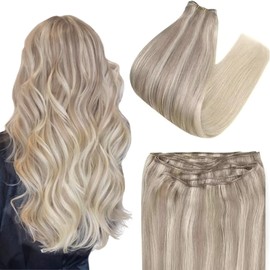 Easyouth Sew In Hair Extensions Real Human Hair Color Ash Blonde Fading to Light Blonde Mix Platinum Blonde Weft Hair Extensions Human Hair Full Head 100 Grams18 Inch
