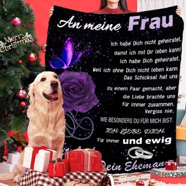 ZQYMM Cuddly Blanket Gift for Women, Birthday Christmas Wedding Anniversary Gifts for Women, Fluffy Blanket An My Wife Von Husband, Extra Soft & Warm Fleece Blanket
