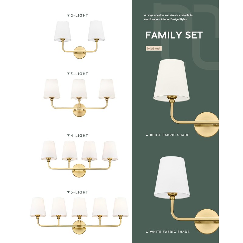 METWET 2 Light Bathroom Light Fixtures, Brushed Gold Vanity Lights,
