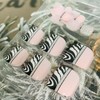 Press on Toenails Coffin with Zebra Stripes Designs, Full Cover