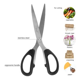 D.RECT 6021 21 cm Stainless Steel Cutting Scissors for Paper and Tapes, Unbreakable Plastic Handle, School Scissors for Use at Home, School and Office, Black