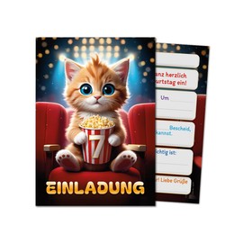 8 Einladungskarten incl. 8 Umschläge zum 7. Kindergeburtstag Jungen Mädchen Kino coole bunte Einladungen siebte Geburtstag Kinder Jungsgeburtstag Cinema Geburtstagseinladungen