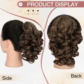 FELENDY 9" Ponytail Extension Short Curly Wavy Claw Clip Ponytail Hair Extensions Clip in Cute Pony Tails Synthetic Hairpiece for Women Light Brown Mix Ash Blonde