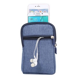 DFV mobile - Universal Multi-Functional Vertical Stripes Pouch Bag Case Zipper Closing Carabiner for Fly Power Plus FHD - Blue (17 x 10.5 cm)