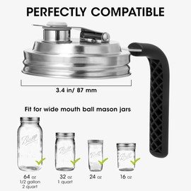 Aieve Stainless Steel Mason Jar Pour Spout Lid for Wide Mouth Mason Jar, 2 Pack Mason Jar Pitcher Flip Cap Lids with Handle, Canning Lids for Wide Mouth Ball Mason Jar (3.38 inch)