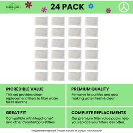 Activated Charcoal Water Filter Replacements - Great for Megahome and Other Countertop Water Distillers - Pack of 24 - Deluxe Version