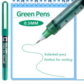 8 Green Pens Rollerball Pens, 0.5mm Ink Pen Gel Pens for Writing, Quick Dry Green Writing Pens for School, Office, Home, Green Biro Pens Fine Pens Multipack for Kids Adults Stationery Supplies