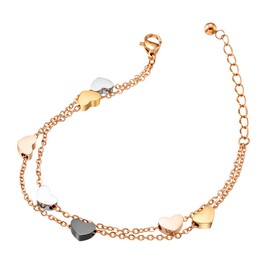 Rose Gold Heart Women's Bracelet Bracelet with Heart Pendants Double Chain Bracelet for Women Girls Bracelet Star Friendship Bracelet Friendship Bracelets, Stainless Steel