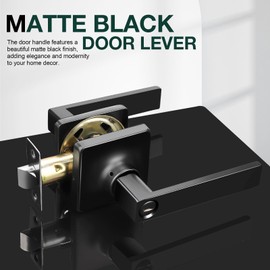 GOBEKOR 3 Pack Matte Black Privacy Door Handles Black Lever Door Handle Interior with Lock Square Privacy Door Levers Black Interior Door Handles Modern DoorHardware