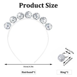 YSTJKD Disco Ball Headband Disco Ball Headpiece Silver Headband Disco Ball Hair Band with Disco Ball Suitable for Disco Costume Parties in the Style of the 70s and 80s Pack of 2