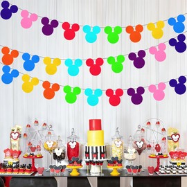 50 Pcs Rainbow Cartoon Mouse Banner Flags Colorful Double-Sided Felt Garland Birthday Party Banner Decor Supplies for Cute Mouse Theme Party Kids Birthday Party Baby Shower and Classroom Decor