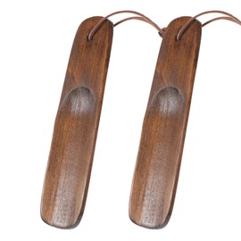 2PCS Wood Shoe Horn, 6" Short Handle Shoe Horns with Leather Lanyard, Wood Wear Shoes Horn Helper, Easy Wear Helper Shoehorn, Short Handle Wooden Shoes Lifters for Seniors Men Women Pregnancy