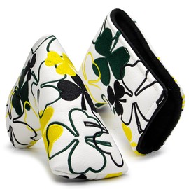 Irish Shamrock Putter Cover Golf Blade Putter Headcover Head Cover - Premium Leather White Golf Putter Head Cover Magnetic Designed to Fit for Blade Putters