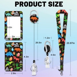 CHGCRAFT Dinosaurs Tyrannosaurus Triceratops ID Badge Holders Rectangle Plastic Name Tag ID Card Holder with Clasp for Business ID Card Teacher Student Nurse Office, Dinosaur, 4.3×2.8inch