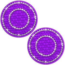 MEAJOO 2PCS Bling Crystal Rhinestone Cup Holder Coaster, 2.75 inch Soft Silicone Anti-Slip Shockproof, Car Cup Holder Insert Coasters, Universal Car Interior Accessories for Women (Purple & White)
