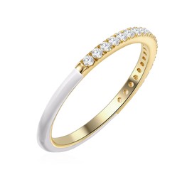 GLANZSTÜCKE MÜNCHEN Women's Ring 925 Sterling Silver Yellow Gold-Plated with White Enamel and White Zirconia - Memo Ring Silver Ring Gold-Plated, 50, Sterling Silver, No Gemstone