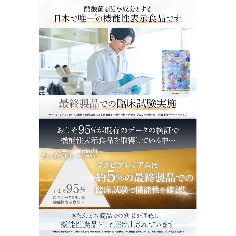 【Functionality Claimed Food】 NICORIO Lakubi Premium [Butyric Acid Bacteria HMPA