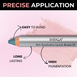 IMPALA | 3-in-1 Jumbo Pencil, Color 05 Metallic Green | Eyeshadow, Lipstick, and Blush | Perfect Blending | Soft and Long-Lasting Texture | Intense Colors | Easy to Apply