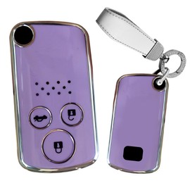 TECART Key Case Fit for Honda Accord CRV Soft TPU Keychain Key Bag Key Shell Accessories Protector 3 Button Purple