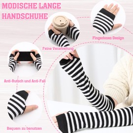 Scettar 4 Pairs Women's Long Fingerless Gloves, Striped Knitted Arm Warmers for Women, Y2k Stripes Fingerless Arm Warmers Gloves for Autumn Winter, multicoloured