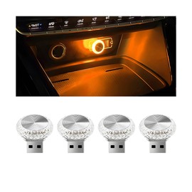 CGEAMDY Pack of 4 Light for Car USB Atmosphere, Automatic LED Ambient Lighting for the Night, USB LED Car Interior Atmosphere Lamp, Automobile Interior Ambience Light USB Connection (Yellow)