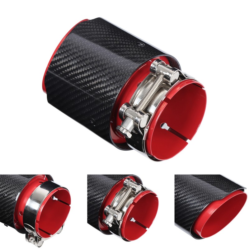Universal Exhaust Tip Tail Throat Glossy Carbon Fiber Red Pipe
