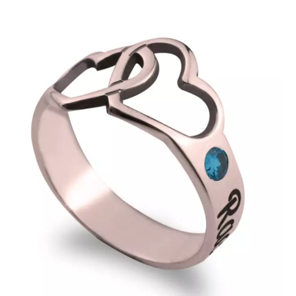N/A BIRTHSTONE RING WITH ENGRAVED NAMES: STERLING SILVER, 24K GOLD,