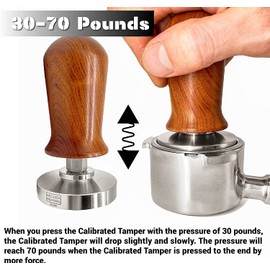 NEOUZA Calibrated Espresso Coffee Tamper Professional Calibrated Pressure Coffee Press Hammer - 304 Stainless Steel Flat Base with Spring Loaded Wooden Handle for Barista (51mm)