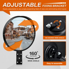 CHIUHEI 24-Inch Convex Security Corner Mirror - Adjustable Fixing Bracket, Wide Angle, Indoor and Outdoor Use - Ideal for Major Warehouse, Industrial Areas, Large Parking Lots, Alleys and Driveways