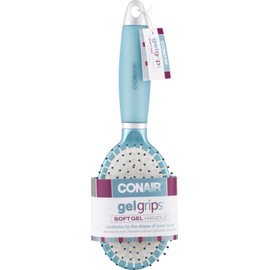Conair Gel Grip Cushion Brush, 1 Count, Hair Brush, Color Treated Hair, Rubber Material, Non-slip Special Feature, Oblong Shape, Rippled Handle (Color May Vary)