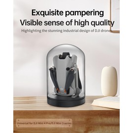 LKTOP Mini 4 Pro/Mini 3 Pro/Mini 3 Drone Display Stand for DJI Mini 4/3 Series, Glass Display Holder Base Dome Dustproof Cover for Storage/Collection/Gift/Home Decoration, No Charging Function (Black)
