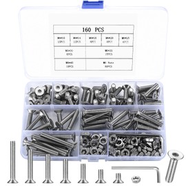 160 Piece M6 Screws Set, Countersunk Screws Nuts Set, Allen Screws and Nuts Set, Stainless Steel Machine Screws Set, Cylinder Screws with Nuts Assortment Kit, Threaded Screws