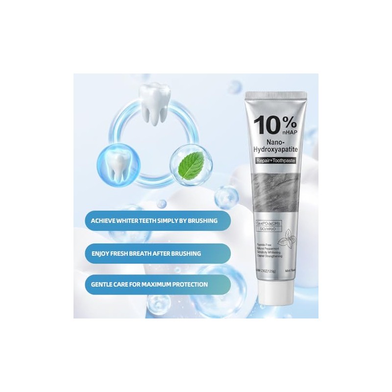 10% Nano-Hydroxyapatite Toothpaste for Sensitive Teeth: Fluoride-Free, Whitening, and Enamel