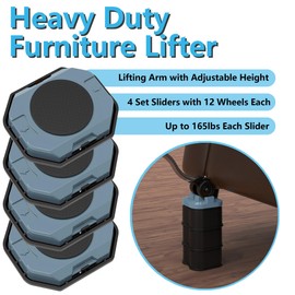 Furniture Lift Mover Tool, Heavy Duty Furniture Lifter and Movers Set with Sliders - Easily Move Heavy Items on Hardwood Flooring and Carpet (Grey Blue)