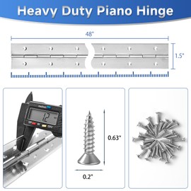 2Pack Piano Hinge 48 Inch x 1.5 Inch Wide Stainless Steel Piano Hinge 0.047'' Thick Continuous Hinges for Heavy Duty Cabinet, Door, Toolbox, Woodworking, Furniture, Silver