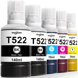 Spaceink T522 522 Ink Refill Bottles for Ecotank ET-2720 ET-2800 ET-2803 ET-2840 ET-2400 ET-4700 ET-4800 ET-4810 Printers, High Performance T522 Refill Ink Bottle Ultra-high Capacity (2BK C M Y)