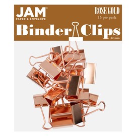 JAM PAPER Colorful Binder Clips - Medium - 1 1/4 Inch (32 mm) - Rose Gold Binderclips - 15/Pack