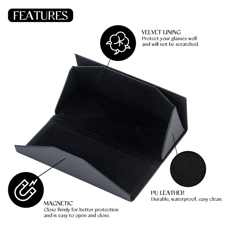 SOHUPAC Foldable Glasses Case With Clean Cloth, PU Portable Sunglasses