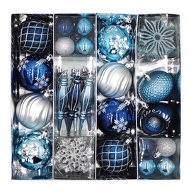 SVNVIOZ Christmas Baubles, 70pcs Christmas Ball Ornaments Set, Winter Wishes Silver and Blue Christmas Ball Ornaments, Shatterproof Xmas Balls for Christmas Tree Decoration