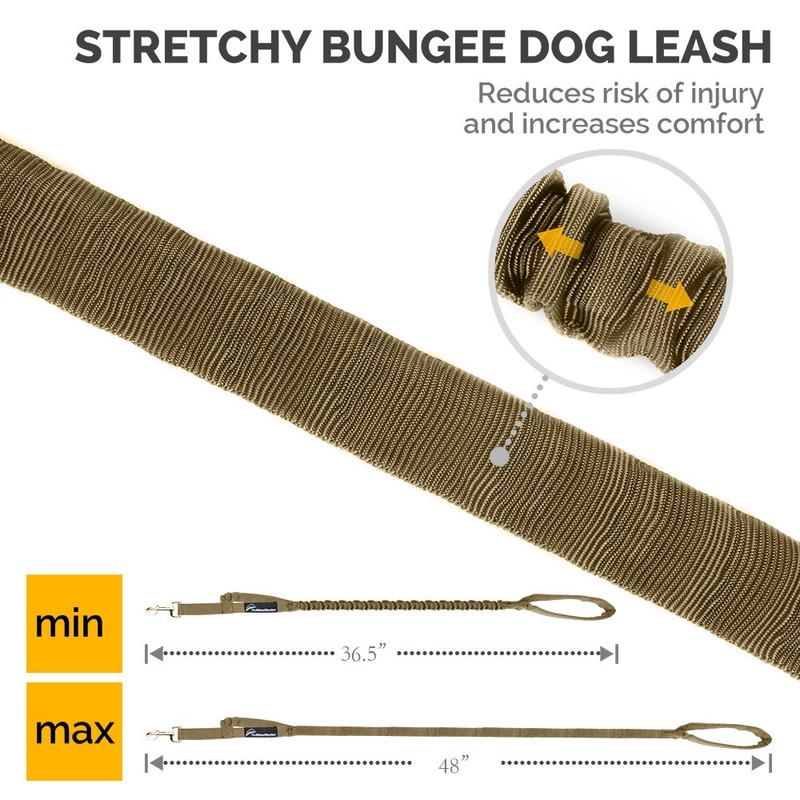 OutdoorMaster Bungee Dog Leash, Improved Dog Safety & Comfort (Tan)