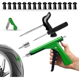 GRAND PITSTOP Tubeless Tire Gun Puncture Repair Kit with Mushroom Plug for Tyre Punctures and Flats on Cars, Motorcycles, ATV, Trucks & Tractors (Gun Puncture kit 15 Plugs, Green)