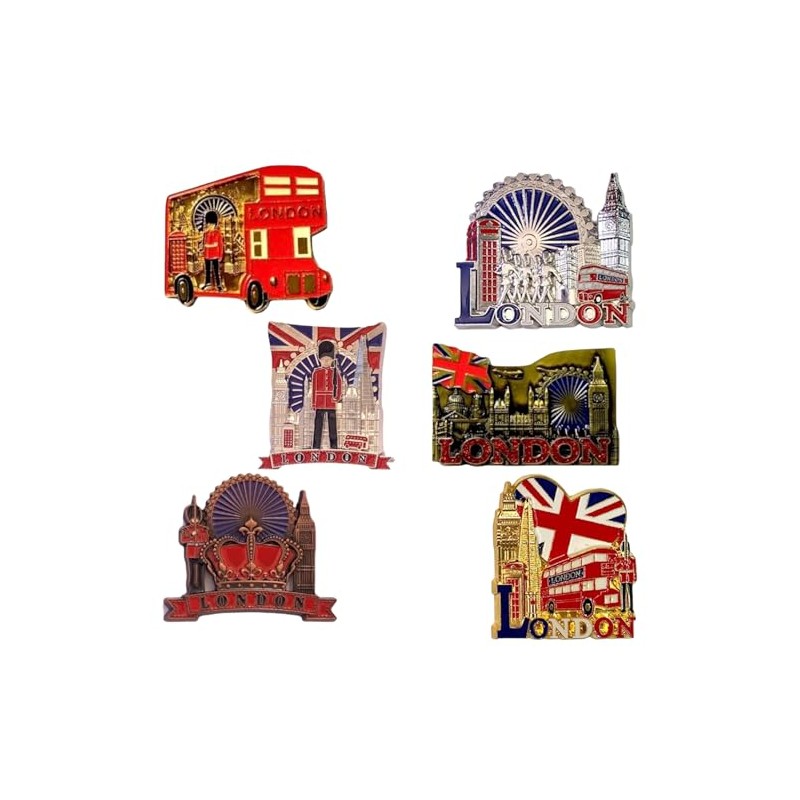 6 London Metal Magnets, England British Souvenir Fridge Magnet, Union