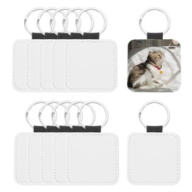 PATIKIL Sublimation Blank Keychains, 12 Pcs Square Keychain Blanks Bulk Double Side PU Leather Heat Transfer Key Chains for DIY Craft, White