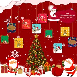 500 Pieces Christmas Tag Stickers Santa Claus Labels Self Adhesive Xmas Labels Christmas Paper Stickers Festival Cute Deer Labels for DIY Crafts Present Holiday Decorations