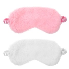 2 Pcs Soft Faux Fur Eyeshade Cover with Elastic Strap, Cute Sleeping Mask, Comfortable Furry Adjustable Travel Nap Night Sleeping Masks for Women, Men